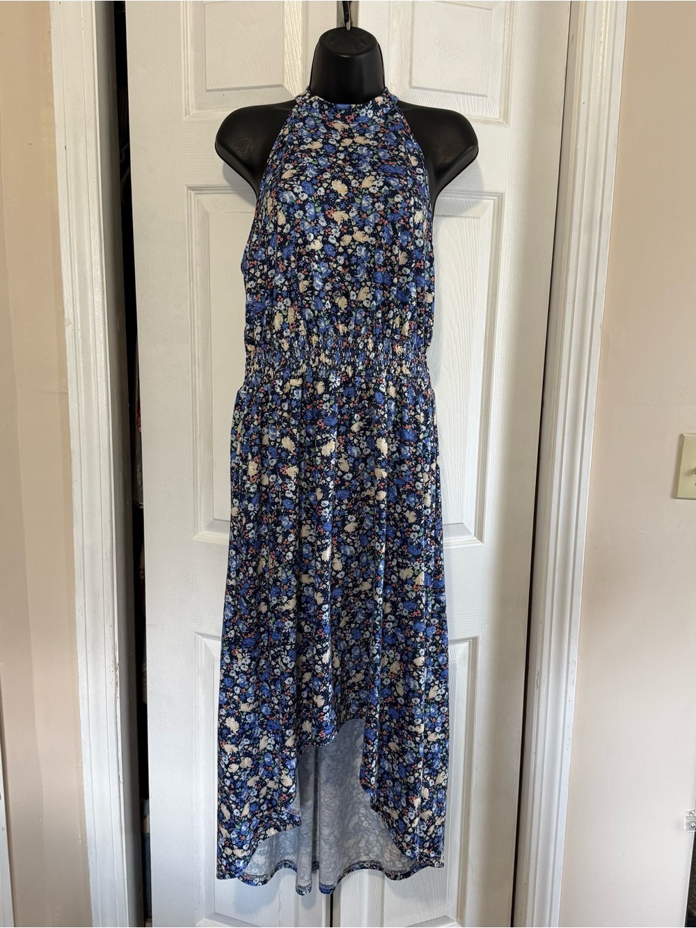 Floral Halter High-Low Dress Open Back